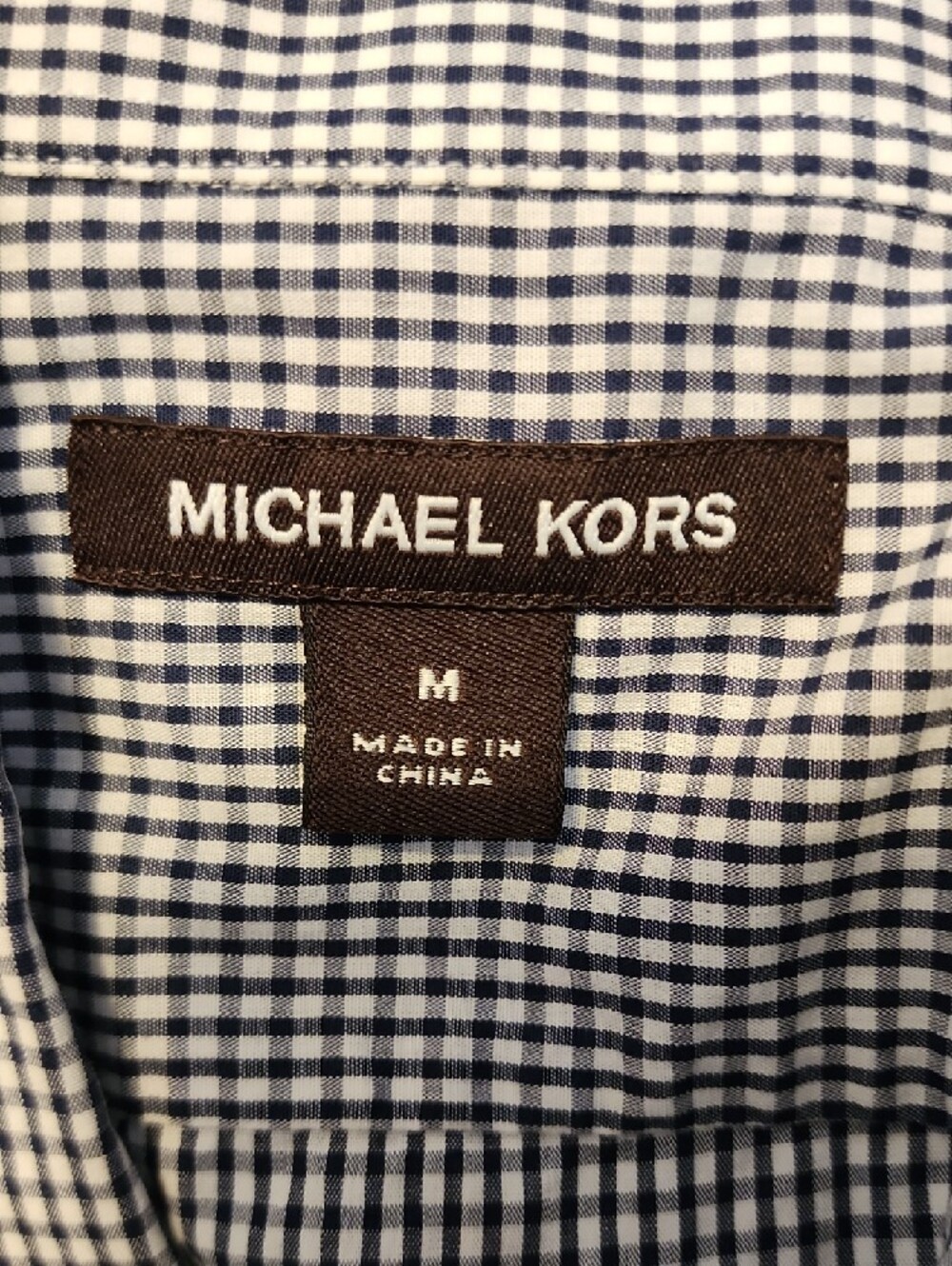 Michael Kors Navy Blue and White Gingham Button-Down Shirt - Picture 4 of 5